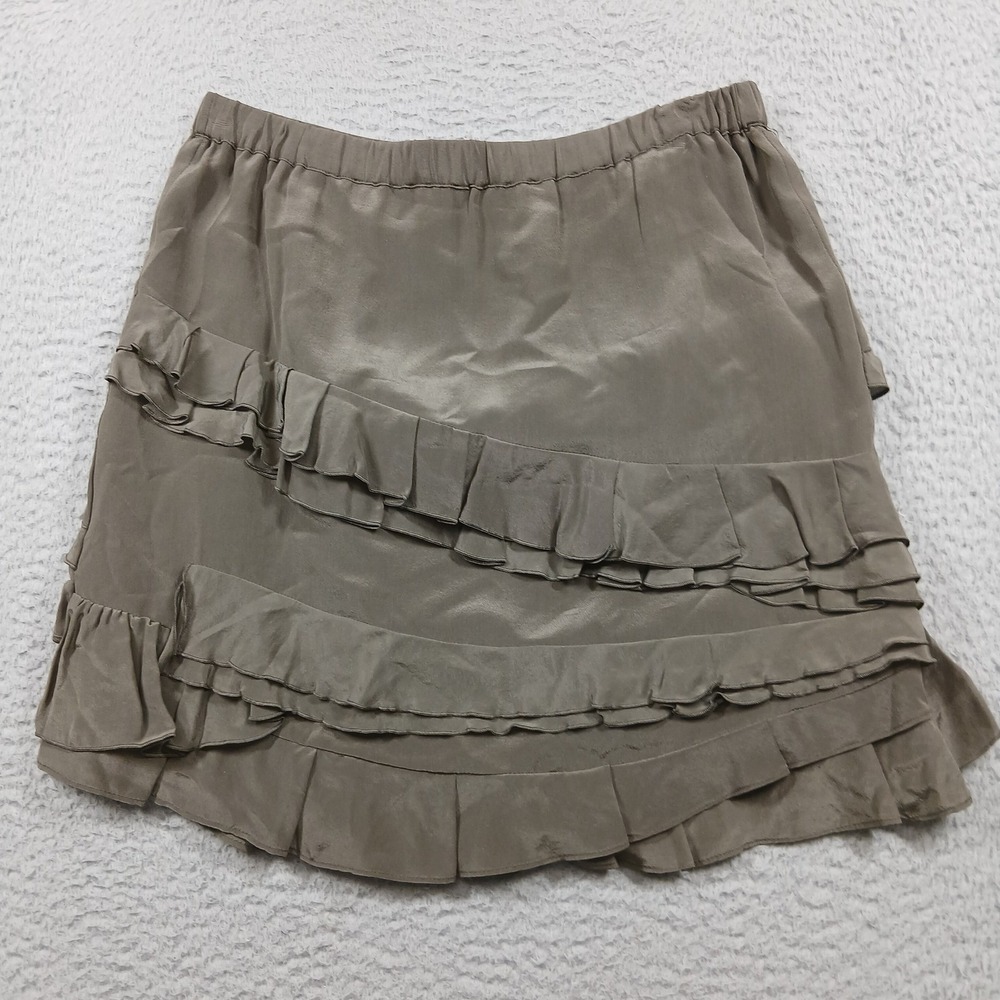 Banana Republic Silk Tiered Ruffle Mini Skirt Womens 2 Olive Brown Khaki EUC - Picture 3 of 8
